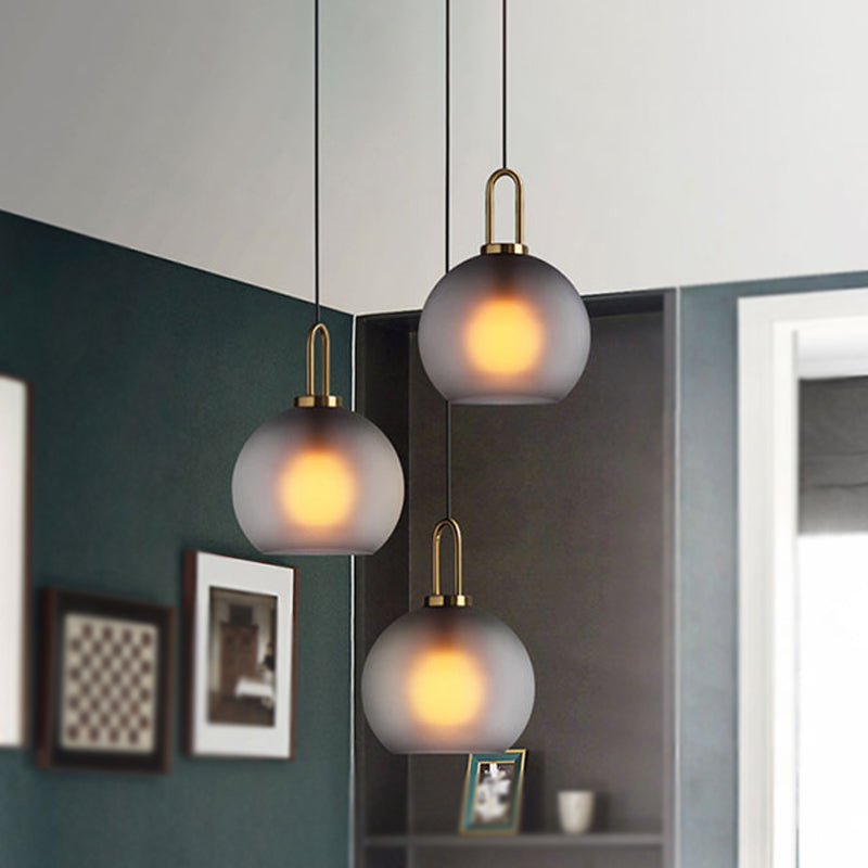 Modern Brass Living Room Pendant Lamp - Globe Clear/Smoky Glass Shade 1 Light 8/10/12 Wide
