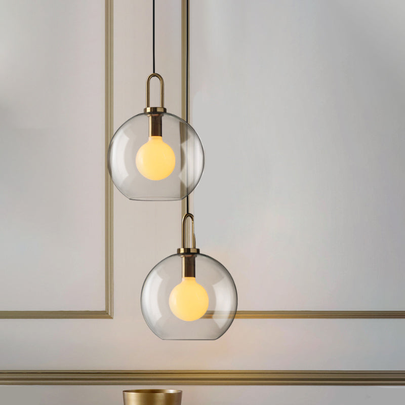 Modern Brass Living Room Pendant Lamp - Globe Clear/Smoky Glass Shade 1 Light 8/10/12 Wide Clear / 8