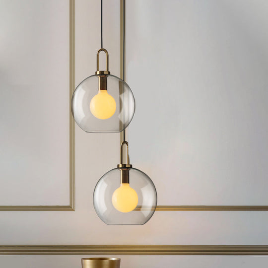 Modern Brass Living Room Pendant Lamp - Globe Clear/Smoky Glass Shade 1 Light 8/10/12 Wide Clear / 8