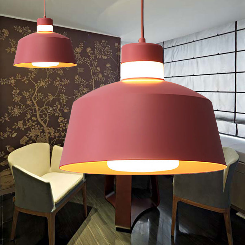 Modern Metal Tapered Pendant Light - 1-Light Pink/Grey/Yellow Hanging Ceiling Light for Living Room