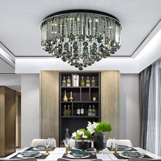 Plafonnier LED contemporain en cristal - Montage encastré à plusieurs niveaux 19,5"/23,5" en gris fumé pour chambre à coucher