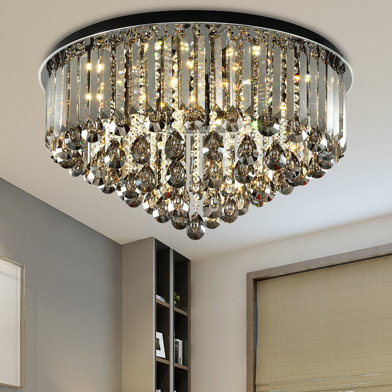 Contemporary Crystal LED Ceiling Lamp - 19.5"/23.5" Multi-Tier Flush Mount in Smoke Grey for Bedroom