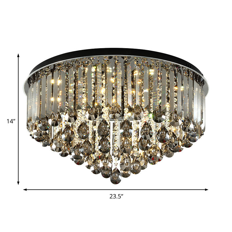 Contemporary Crystal Led Ceiling Lamp - 19.5/23.5 Multi-Tier Flush Mount In Smoke Grey For Bedroom