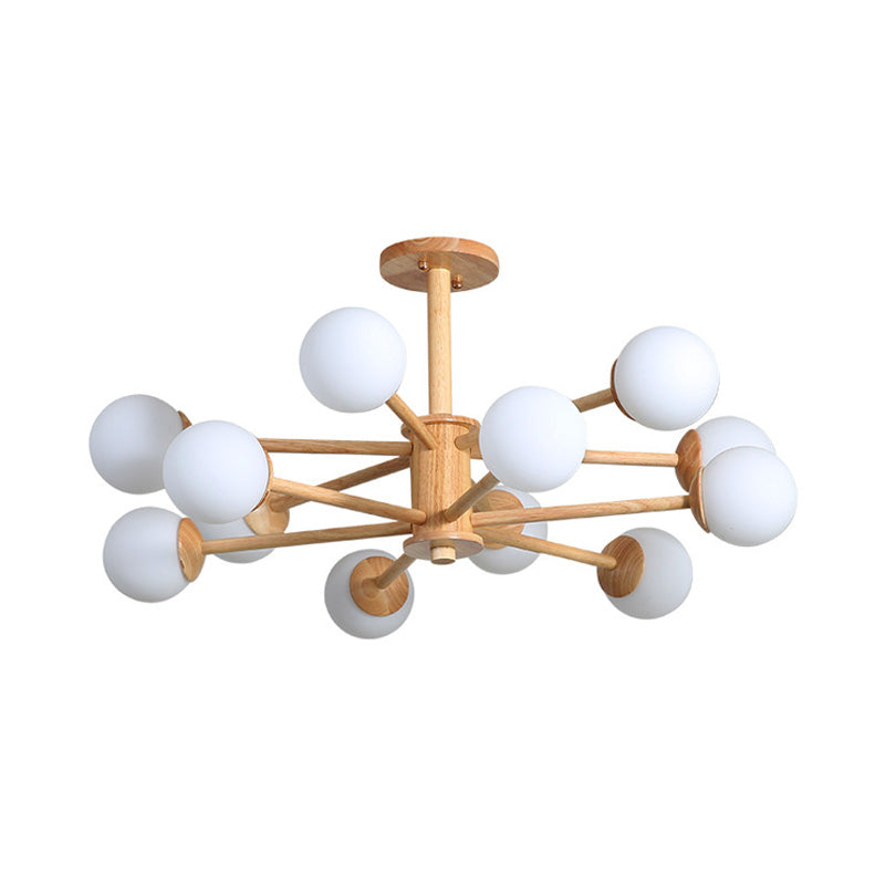 Contemporary Wooden Starburst Chandelier with Glass Ball Shade - Natural Wood Finish - 6/8/12 Lights