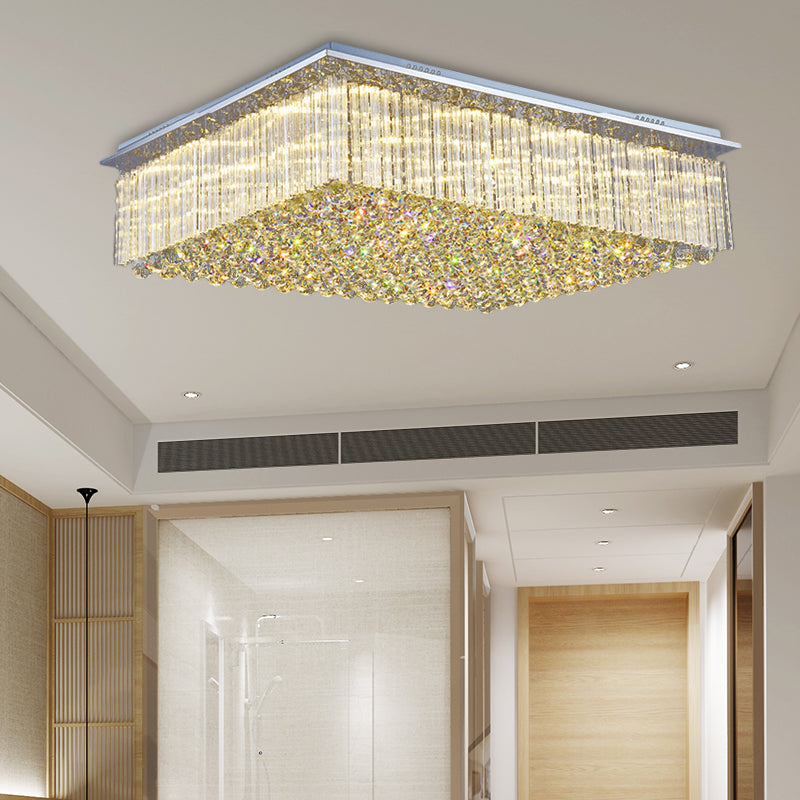 Modern Crystal LED Ceiling Mount Light for Bedroom - 31.5"/37.5" Wide Rectangular Design in Clear