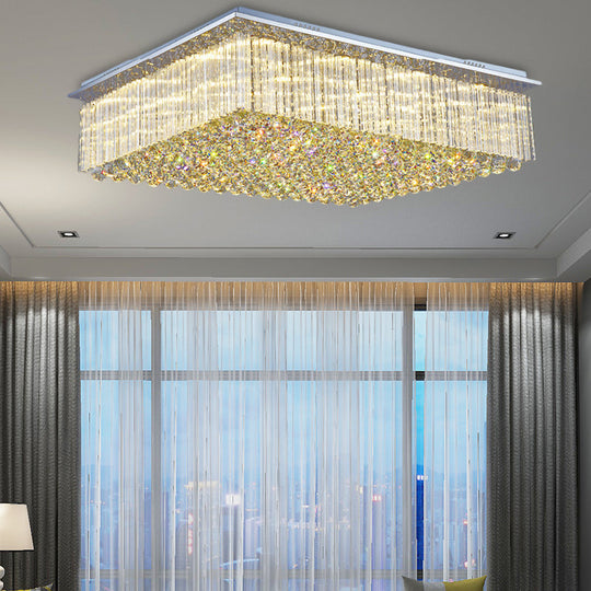 Modern Crystal LED Ceiling Mount Light for Bedroom - 31.5"/37.5" Wide Rectangular Design in Clear