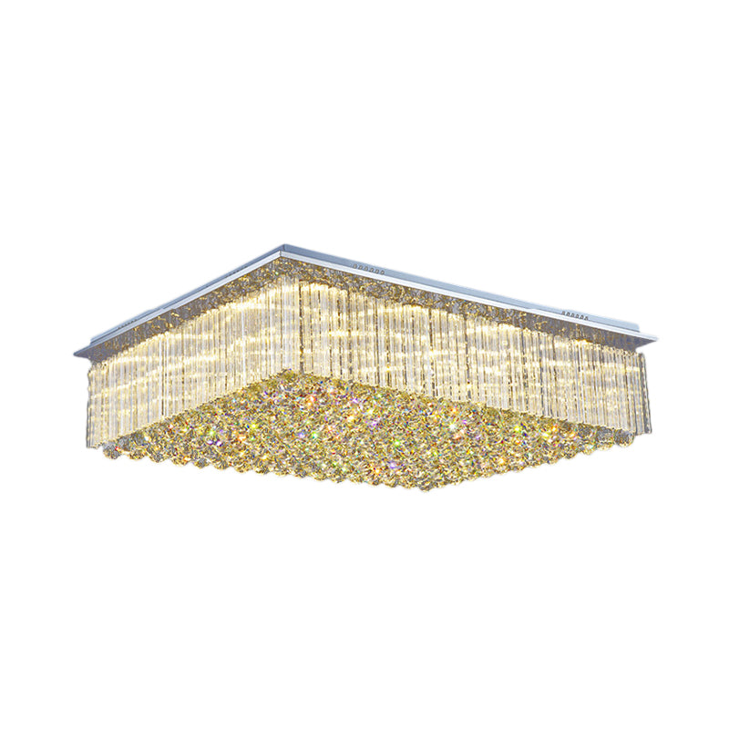 Modern Crystal LED Ceiling Mount Light for Bedroom - 31.5"/37.5" Wide Rectangular Design in Clear
