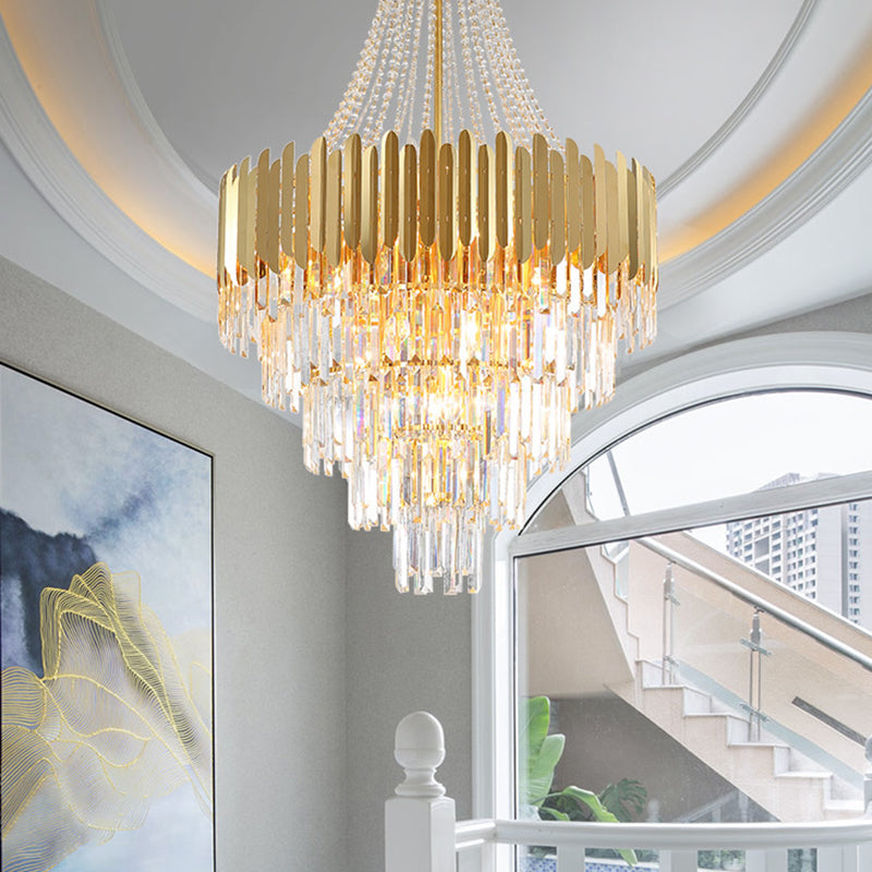 Gold Hanging Chandelier: Vintage Style Pendant Light with K9 Crystal Accent for Stairway