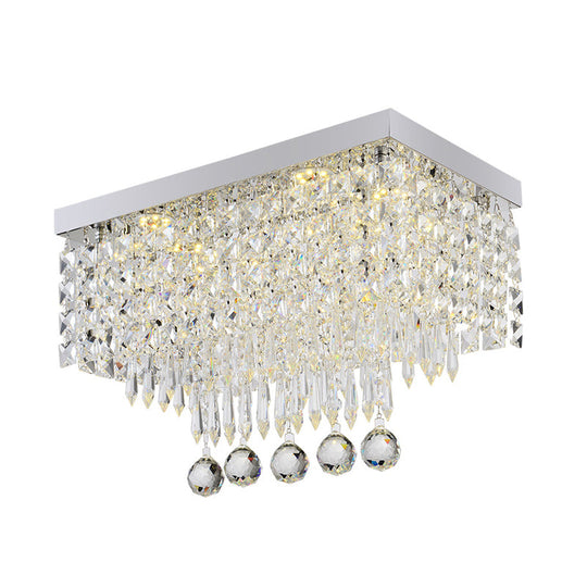 Modern Led Crystal Flush Ceiling Light - Clear Rectangle 19.5/23.5 Dia Lamp For Kitchen