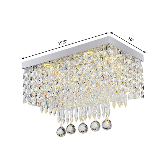 Modern Led Crystal Flush Ceiling Light - Clear Rectangle 19.5/23.5 Dia Lamp For Kitchen