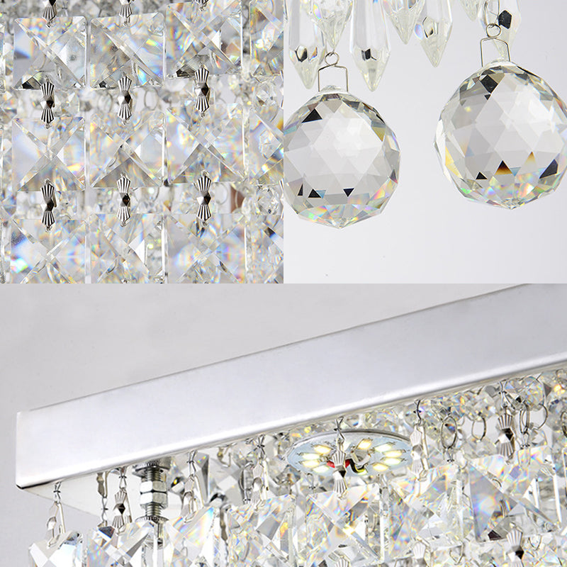 Modern Led Crystal Flush Ceiling Light - Clear Rectangle 19.5/23.5 Dia Lamp For Kitchen