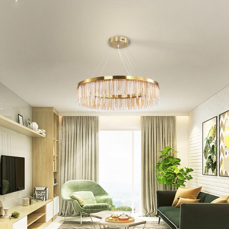 Modern Round LED Chandelier with Crystal Prism & Gold Finish