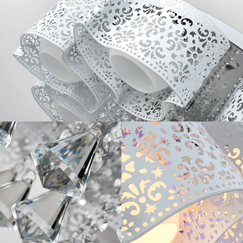 Plafonnier en cristal moderniste avec motif floral gravé, 3/5 lumières, abat-jour en boule de verre opale (rose/blanc)