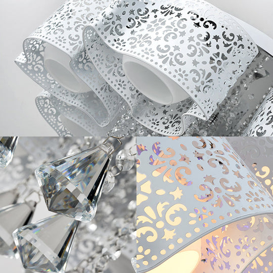 Plafonnier en cristal moderniste avec motif floral gravé, 3/5 lumières, abat-jour en boule de verre opale (rose/blanc)