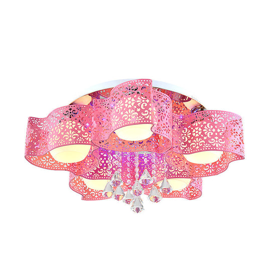 Modernist Crystal Ceiling Lamp With Etched Flower Design 3/5 Lights Opal Glass Ball Shade