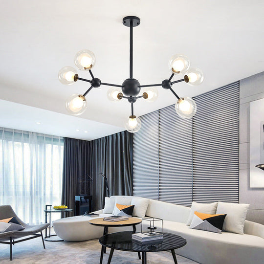 Modern Clear Glass Bubble Chandelier with Starburst Design - 9/12/15 Lights Hanging Light Fixture in Black/Gold