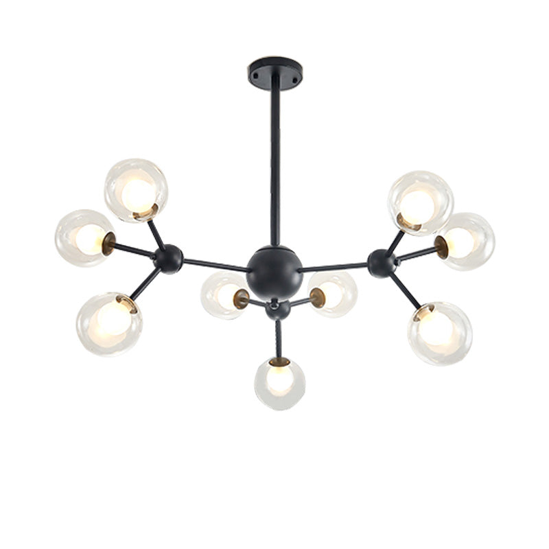 Modern Clear Glass Bubble Chandelier with Starburst Design - 9/12/15 Lights Hanging Light Fixture in Black/Gold