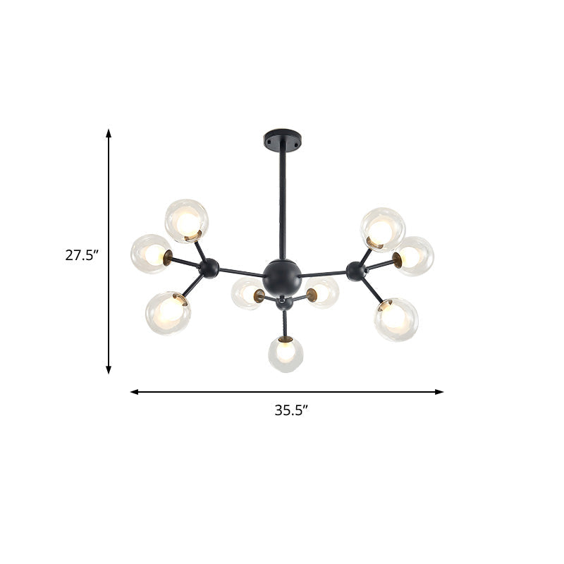 Modern Clear Glass Bubble Chandelier with Starburst Design - 9/12/15 Lights Hanging Light Fixture in Black/Gold