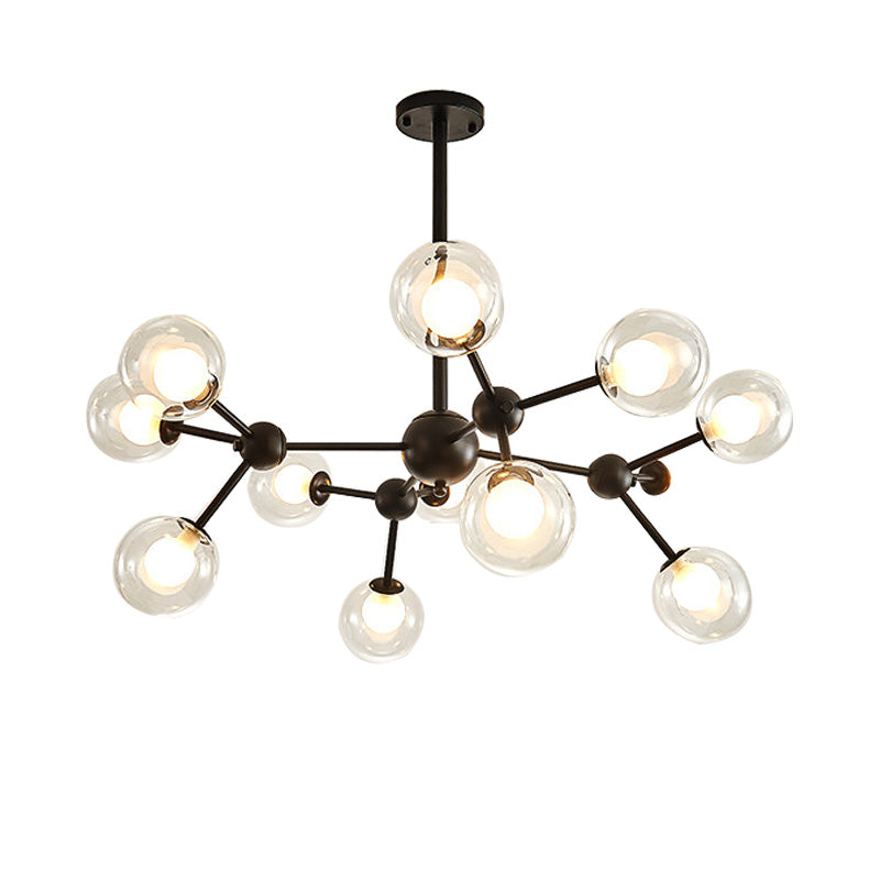 Modern Clear Glass Bubble Chandelier with Starburst Design - 9/12/15 Lights Hanging Light Fixture in Black/Gold