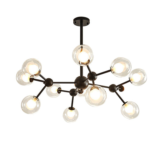 Modern Clear Glass Bubble Chandelier with Starburst Design - 9/12/15 Lights Hanging Light Fixture in Black/Gold
