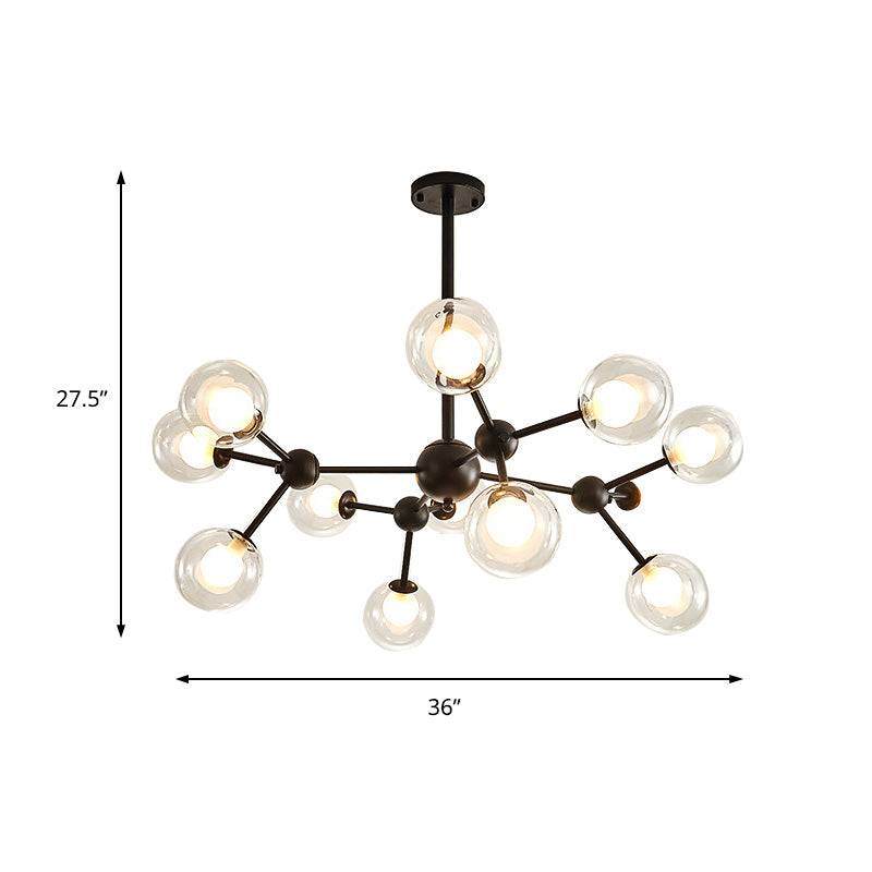 Modern Clear Glass Bubble Chandelier with Starburst Design - 9/12/15 Lights Hanging Light Fixture in Black/Gold
