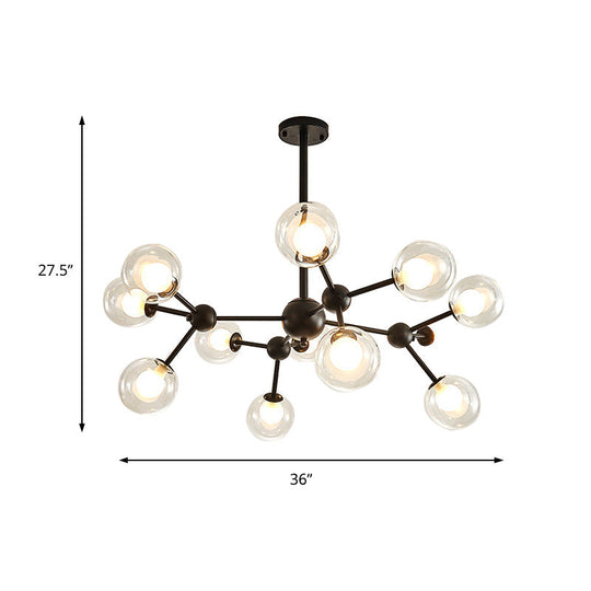Modern Clear Glass Bubble Chandelier with Starburst Design - 9/12/15 Lights Hanging Light Fixture in Black/Gold