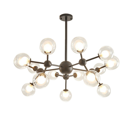 Modern Clear Glass Bubble Chandelier with Starburst Design - 9/12/15 Lights Hanging Light Fixture in Black/Gold