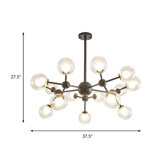 Modern Clear Glass Bubble Chandelier with Starburst Design - 9/12/15 Lights Hanging Light Fixture in Black/Gold