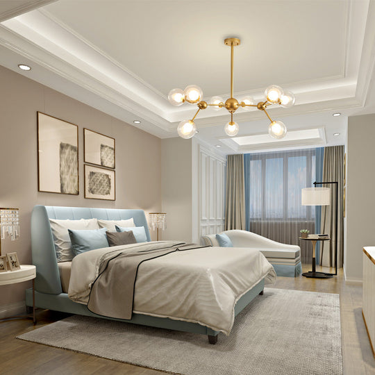 Modern Clear Glass Bubble Chandelier with Starburst Design - 9/12/15 Lights Hanging Light Fixture in Black/Gold