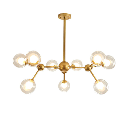Modern Clear Glass Bubble Chandelier with Starburst Design - 9/12/15 Lights Hanging Light Fixture in Black/Gold