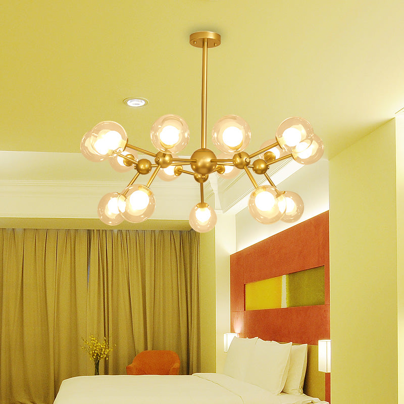 Modern Clear Glass Bubble Chandelier with Starburst Design - 9/12/15 Lights Hanging Light Fixture in Black/Gold