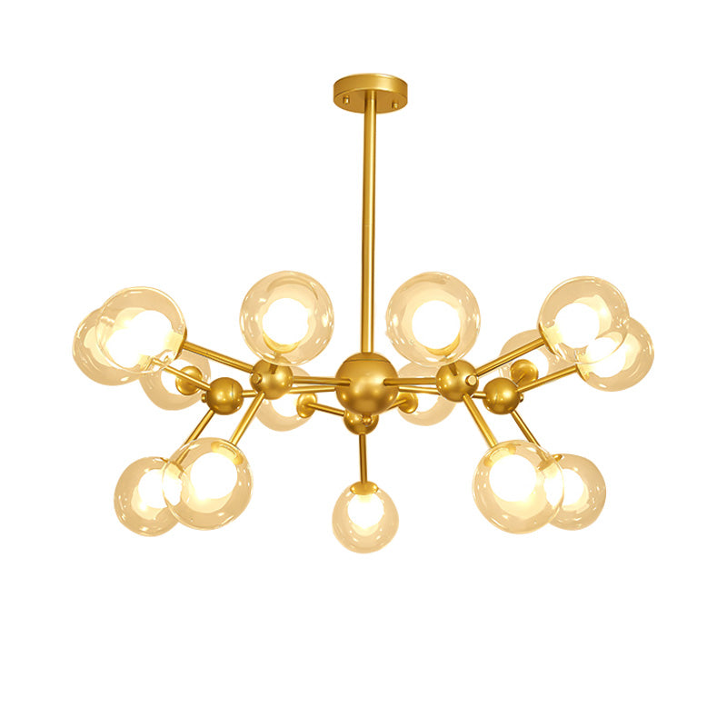 Modern Clear Glass Bubble Chandelier with Starburst Design - 9/12/15 Lights Hanging Light Fixture in Black/Gold