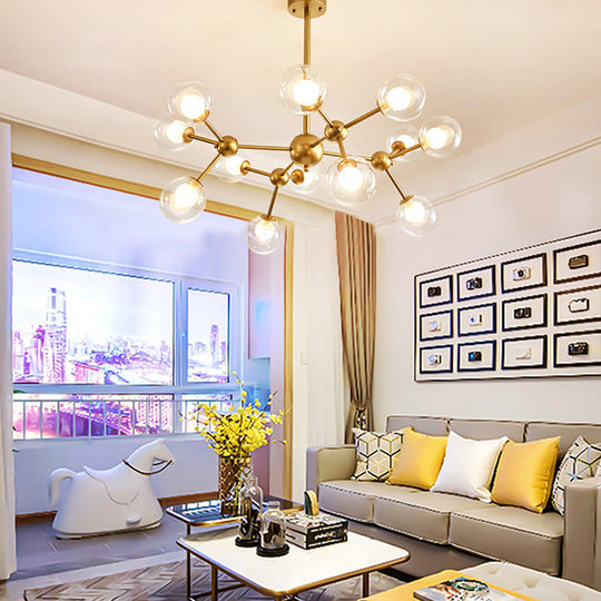 Modern Clear Glass Bubble Chandelier with Starburst Design - 9/12/15 Lights Hanging Light Fixture in Black/Gold