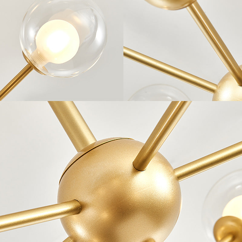 Modern Clear Glass Bubble Chandelier With Starburst Design - 9/12/15 Lights Black/Gold