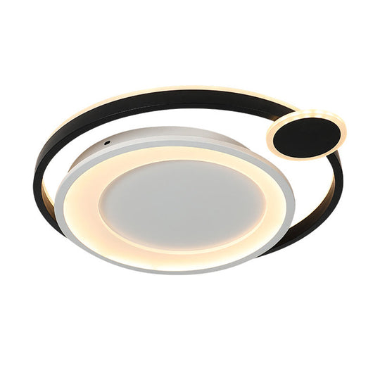Plafonnier LED en métal nordique en noir/blanc avec design à orbite large - 15"/18"/21,5" blanc chaud
