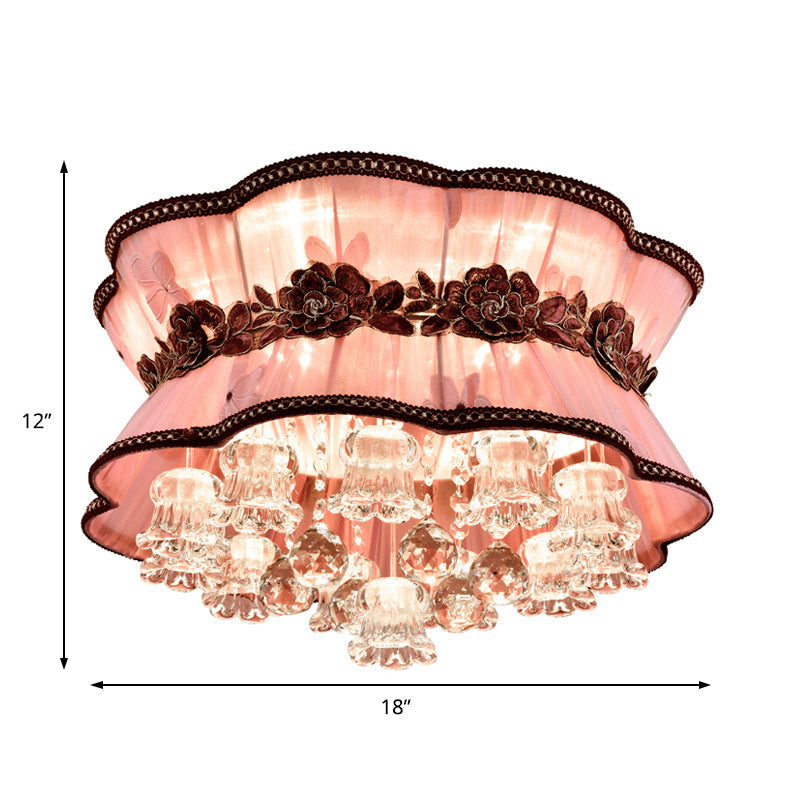 Modern Pink Flower LED Ceiling Mount Light with Crystal Deco – Flush Ceiling Light for Hotel