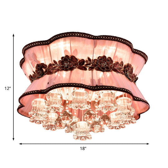 Modern Pink Flower LED Ceiling Mount Light with Crystal Deco – Flush Ceiling Light for Hotel