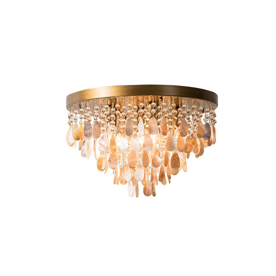 Modern Shell Tiered Flush Mount Light with Crystal Bead - Brass Finish | 6/9 Lights | 16"/19.5" W Ceiling Lamp