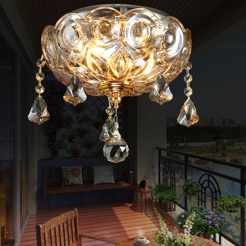 Vintage Flush Mount Ceiling Light with Crystal Ball Deco - Clear and Elegant for Corridors