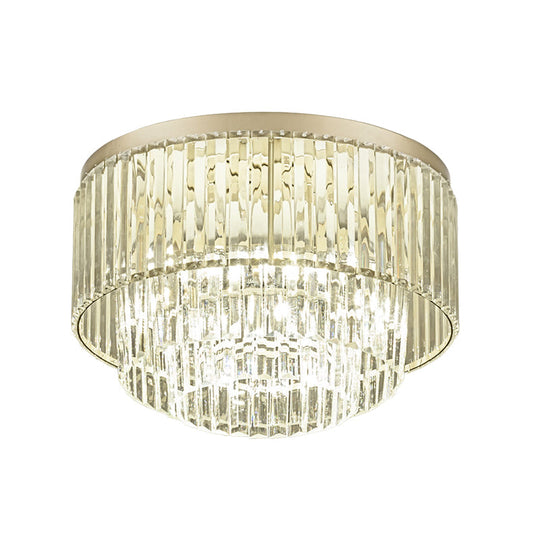 Modernist Drum Ceiling Lamp - Clear Crystal 12/16 Width Flush Mount Lighting For Living Room