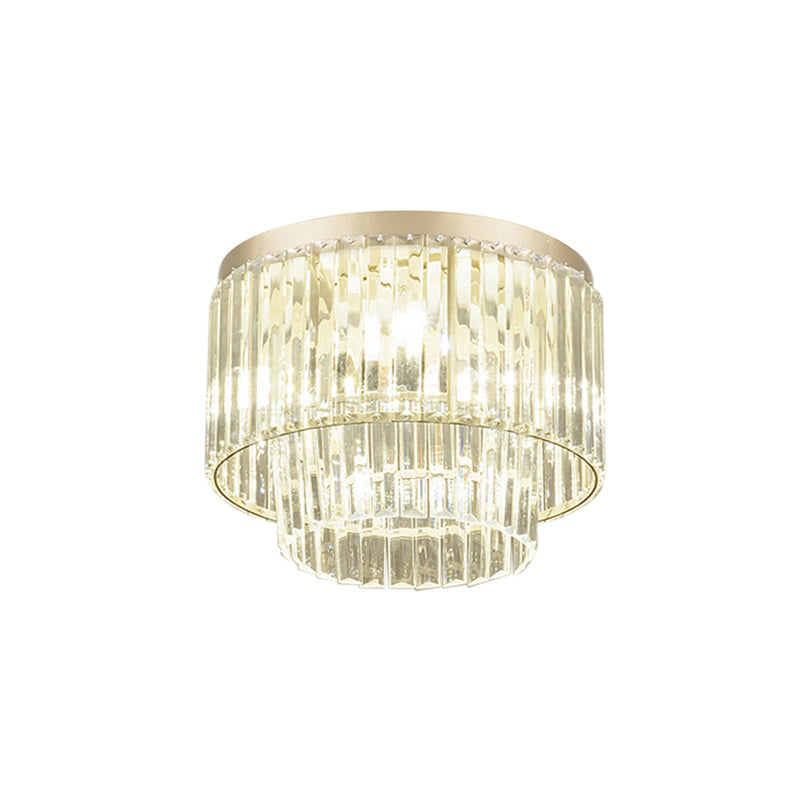 Modernist Drum Ceiling Lamp - Clear Crystal, 12"/16" Width, Flush Mount Lighting for Living Room