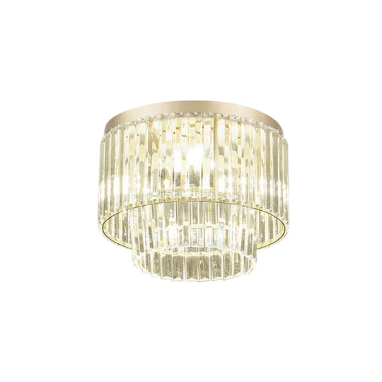 Modernist Drum Ceiling Lamp - Clear Crystal, 12"/16" Width, Flush Mount Lighting for Living Room