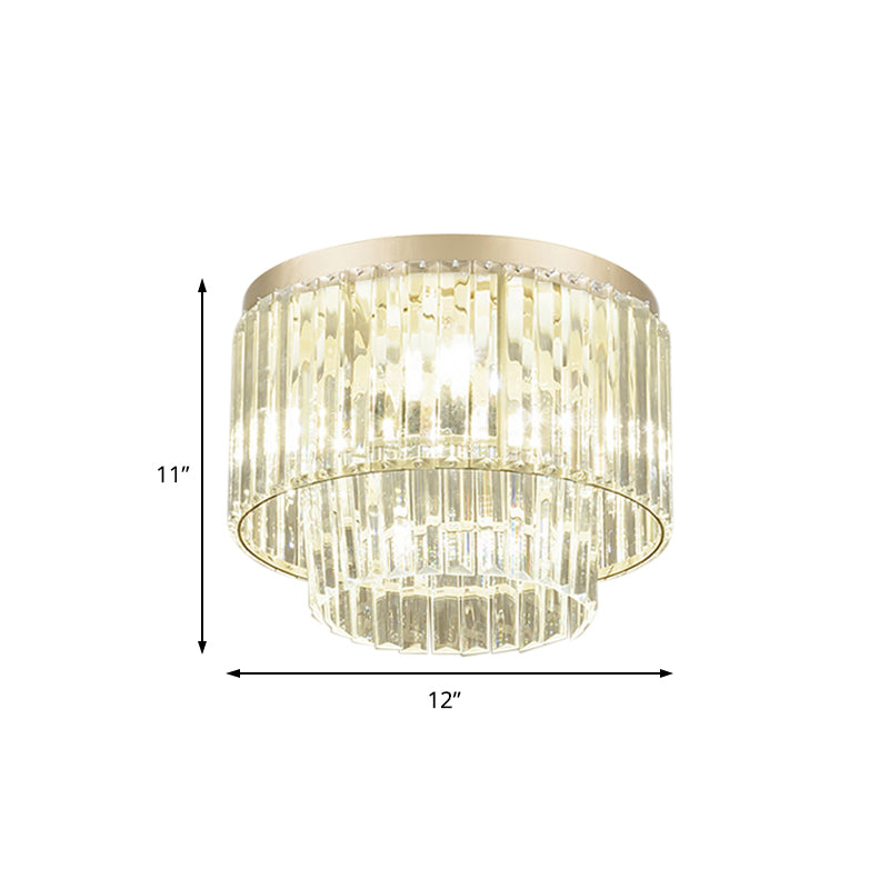 Modernist Drum Ceiling Lamp - Clear Crystal, 12"/16" Width, Flush Mount Lighting for Living Room