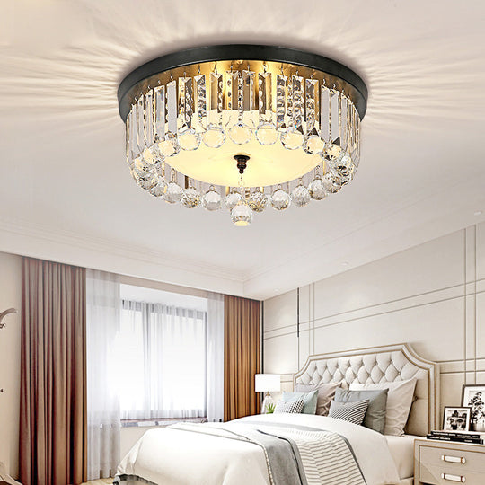 Clear Crystal Circle Ceiling Light - Contemporary Design with Opal Glass Diffuser & 5 Lights in Black