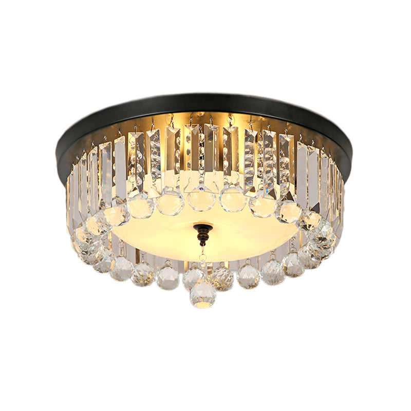 Clear Crystal Circle Ceiling Light - Contemporary Design with Opal Glass Diffuser & 5 Lights in Black