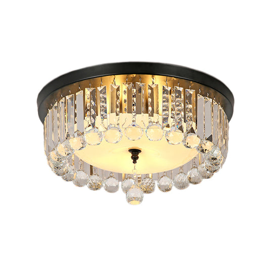 Clear Crystal Circle Ceiling Light - Contemporary Design with Opal Glass Diffuser & 5 Lights in Black