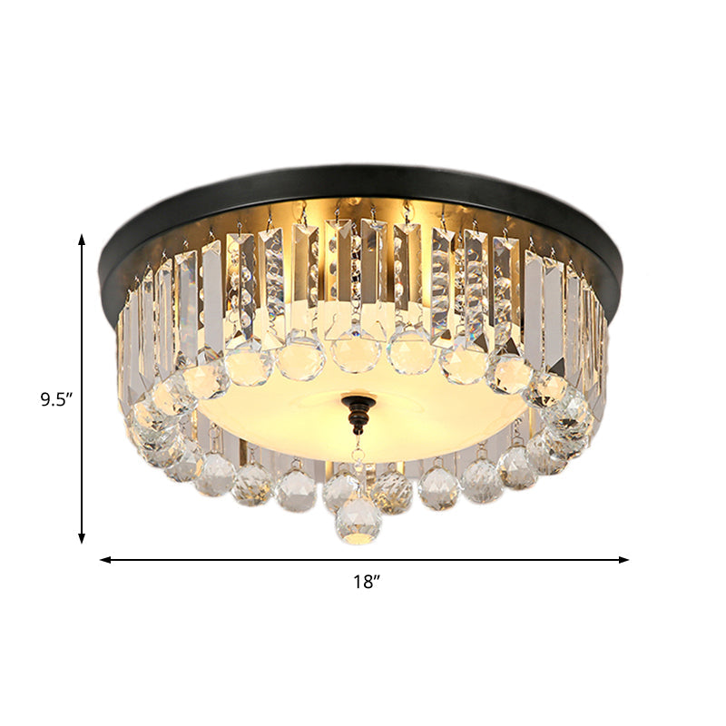Clear Crystal Circle Ceiling Light - Contemporary Design with Opal Glass Diffuser & 5 Lights in Black