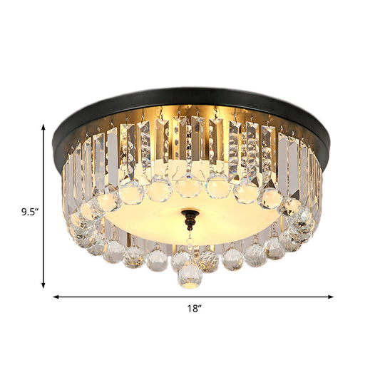 Clear Crystal Circle Ceiling Light - Contemporary Design with Opal Glass Diffuser & 5 Lights in Black