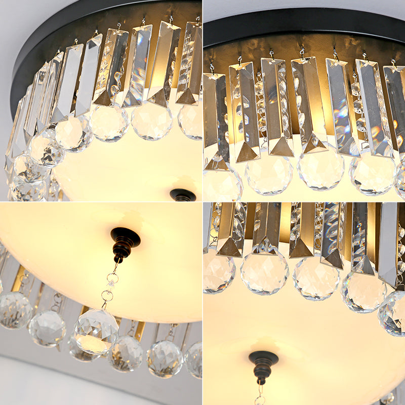Clear Crystal Circle Ceiling Light - Contemporary Design with Opal Glass Diffuser & 5 Lights in Black