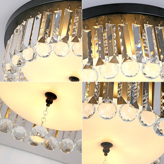 Clear Crystal Circle Ceiling Light - Contemporary Design with Opal Glass Diffuser & 5 Lights in Black